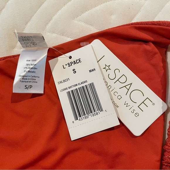 L*SPACE Leonie Bikini Bottoms in Orange Metallic Textured Small NWT - Picture 4 of 7